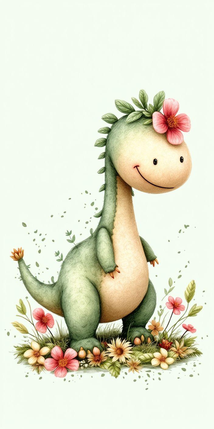 📋 Smiling Dinosaur Garden Wallpaper
