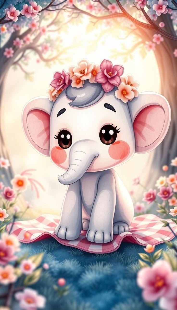 Pastel Baby Elephant Fantasy Wallpaper