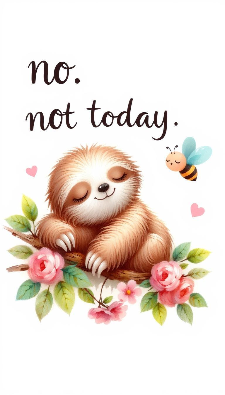 Relaxing Sloth with Roses Wallpaper