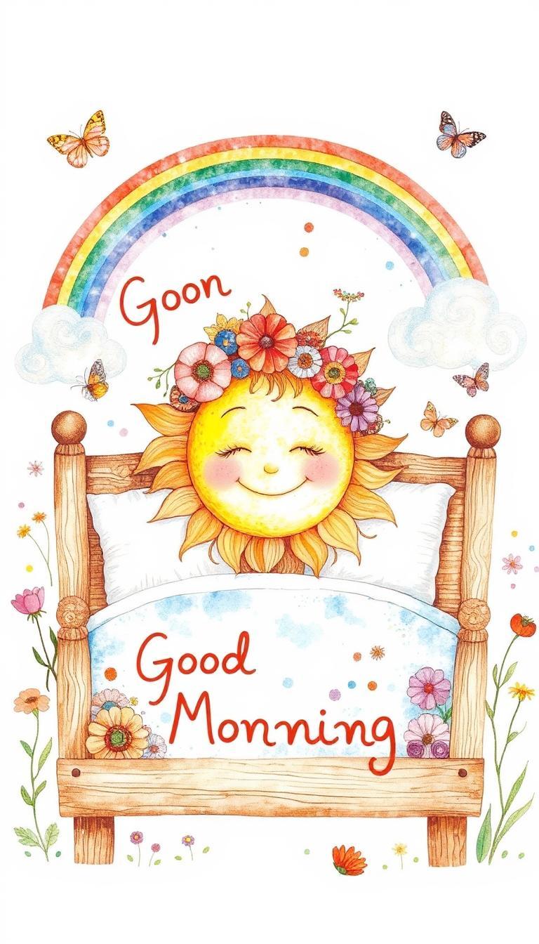 Cheerful Sun Rainbow Good Morning Wallpaper