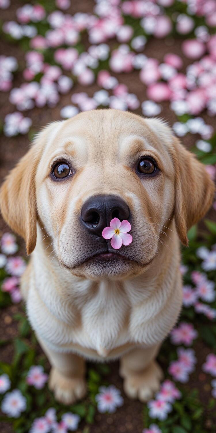 Golden Labrador Puppy Cherry Blossom Wallpaper