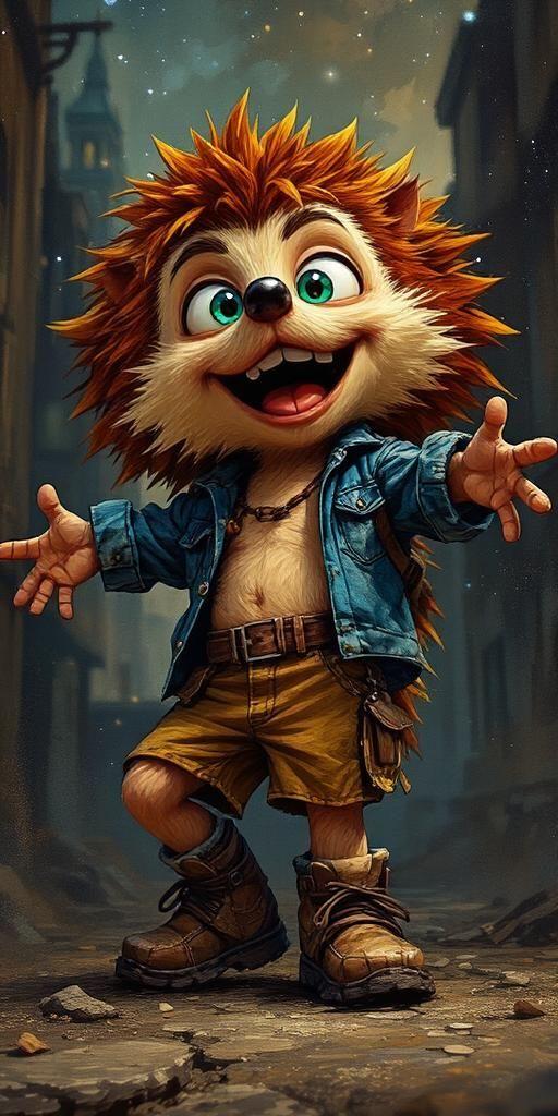 Cartoon Hedgehog Street Night Wallpaper