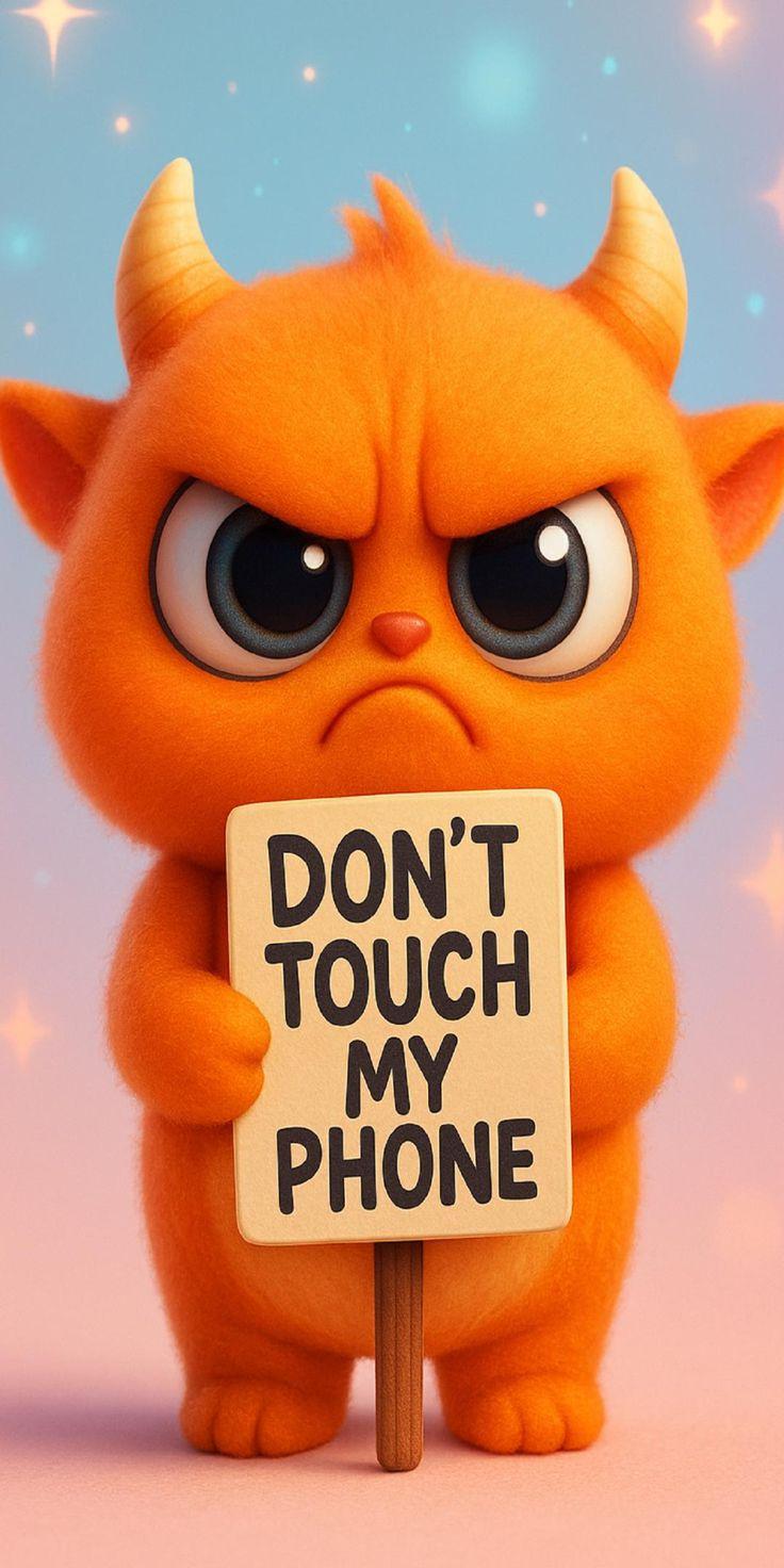 Grumpy Orange Monster Phone Sign Wallpaper