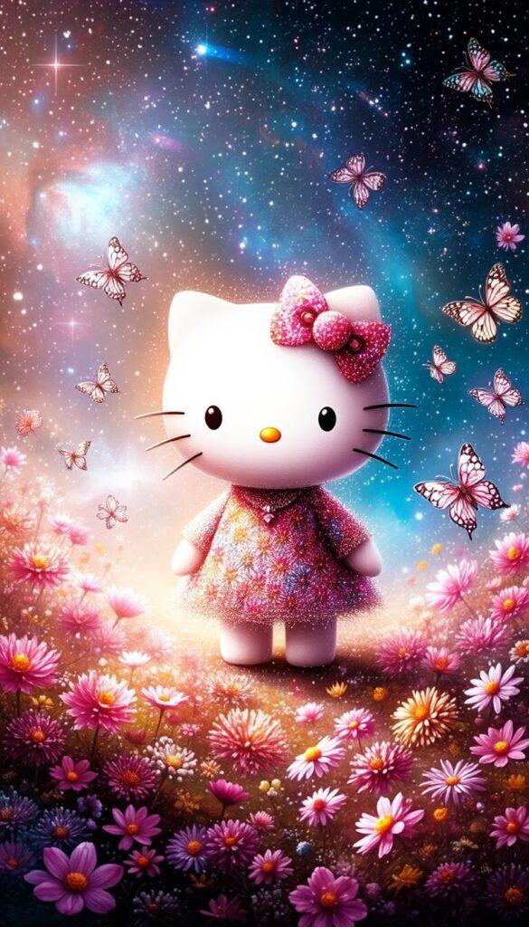 Hello Kitty Cosmic Flower Field Wallpaper
