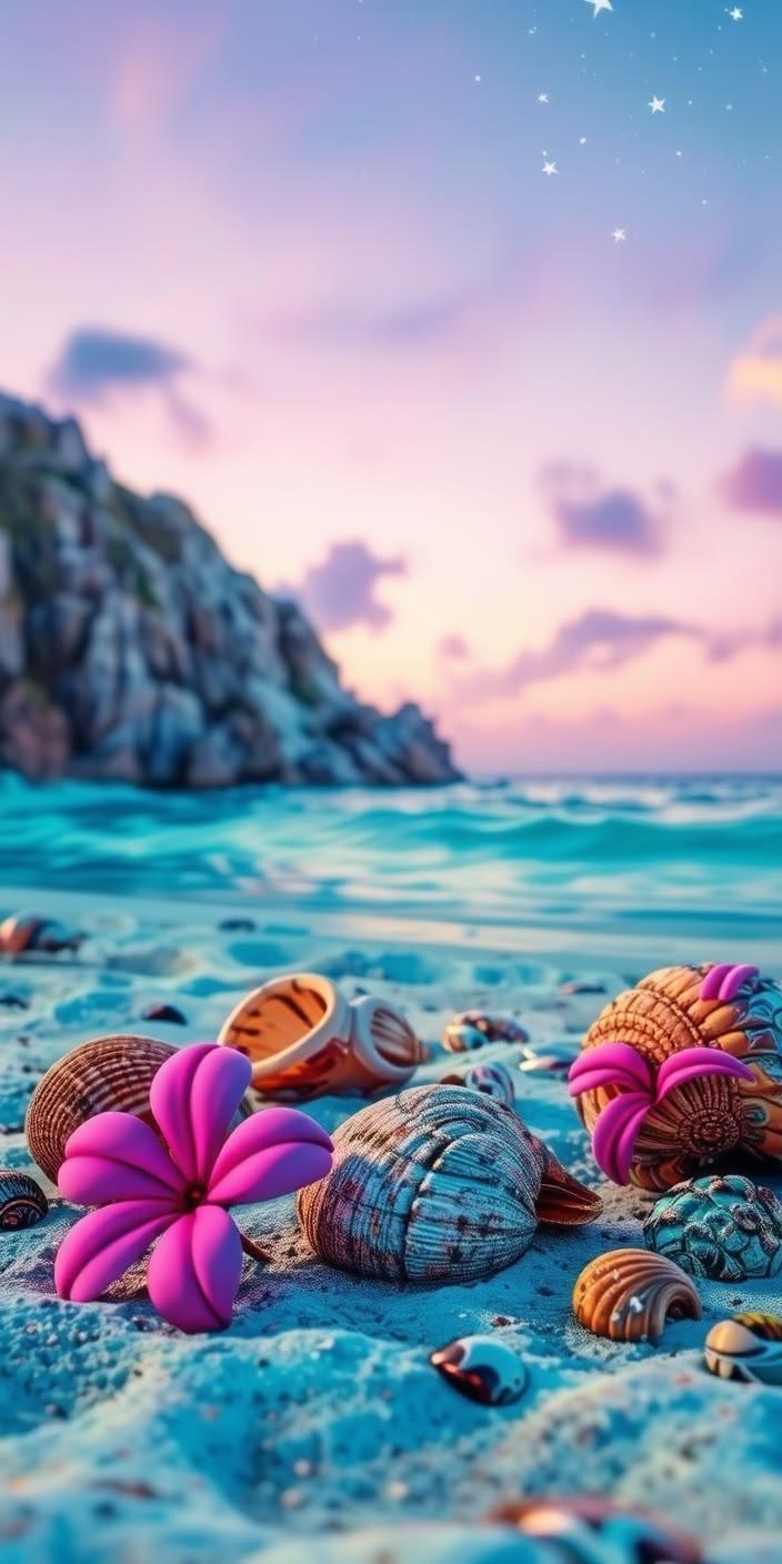 Starlit Seashell Serenity Wallpaper