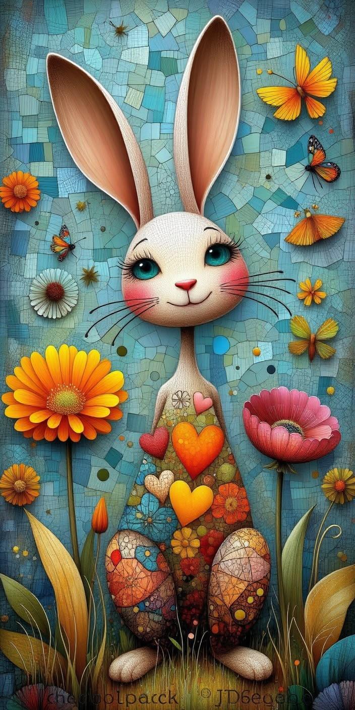 Whimsical Bunny Bloom Wallpaper