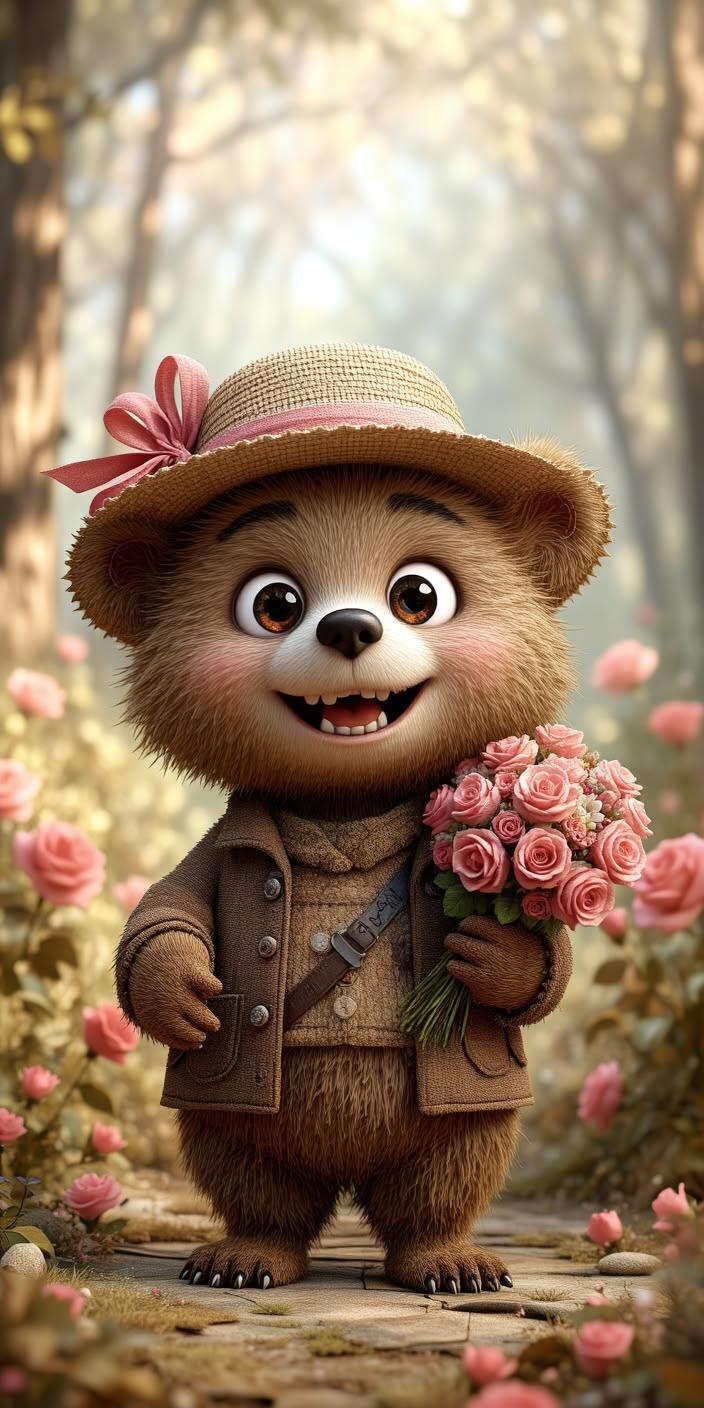 Joyful Teddy Garden Wallpaper