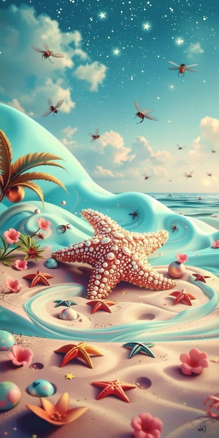 Dreamy Starfish Ocean Fantasy Wallpaper