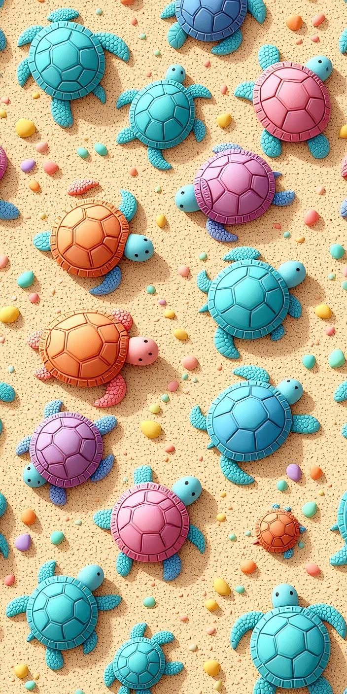 Colorful Sea Turtles Beach Pattern Wallpaper