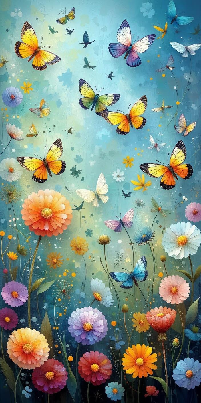 Colorful Butterfly Bloom Pattern Wallpaper