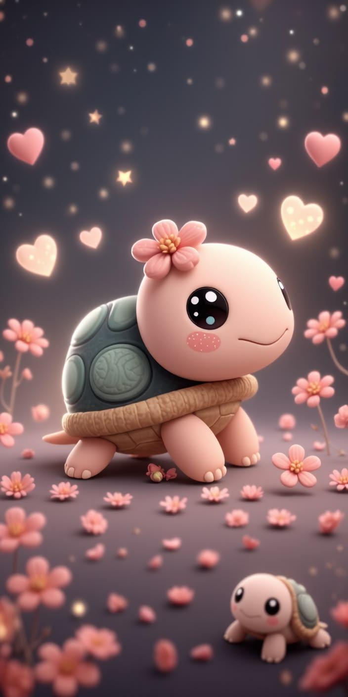 Cute Baby Turtle Kawaii Night Wallpaper