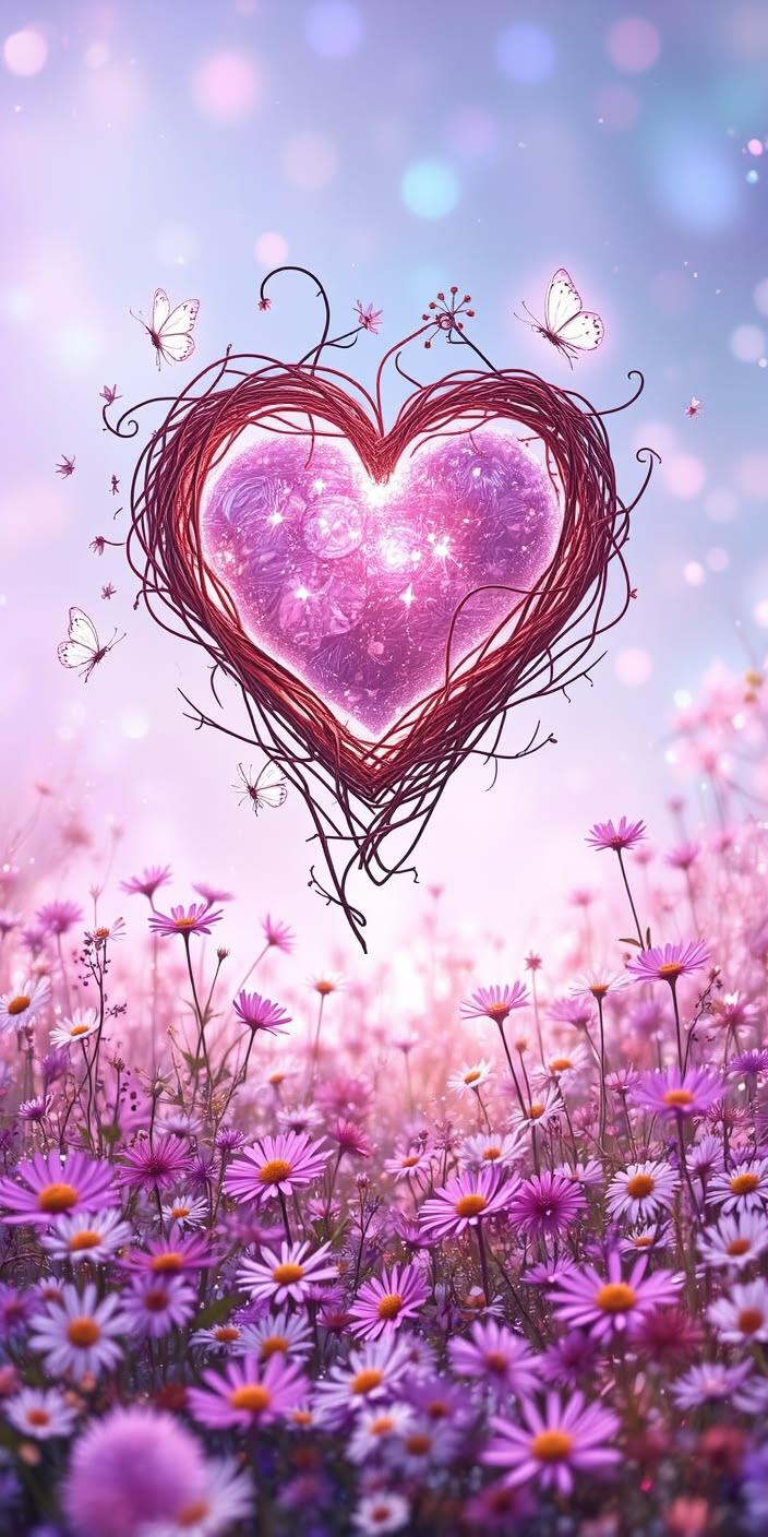 Dreamy Heart Butterfly Garden Wallpaper