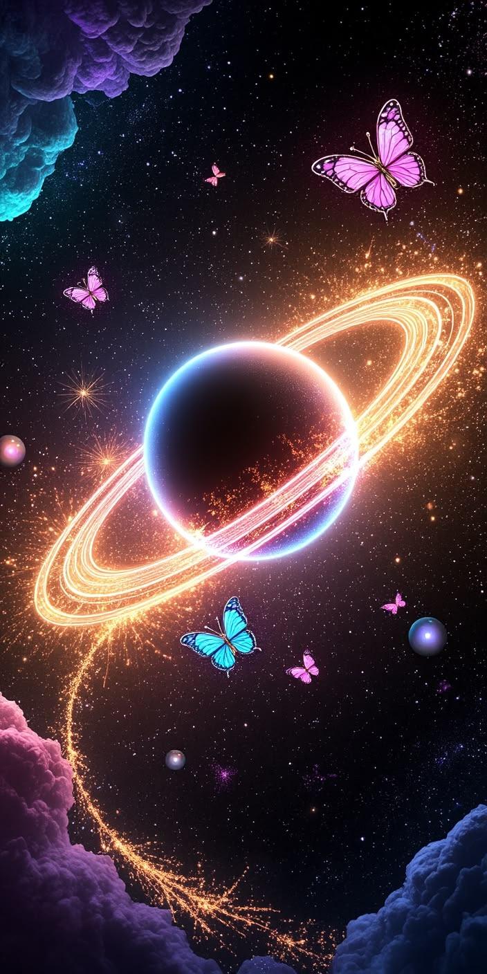 Cosmic Butterfly Ring Planet Wallpaper