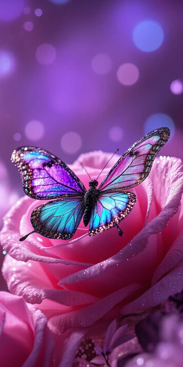 Glowing Butterfly Rose Aesthetic Wallpaper