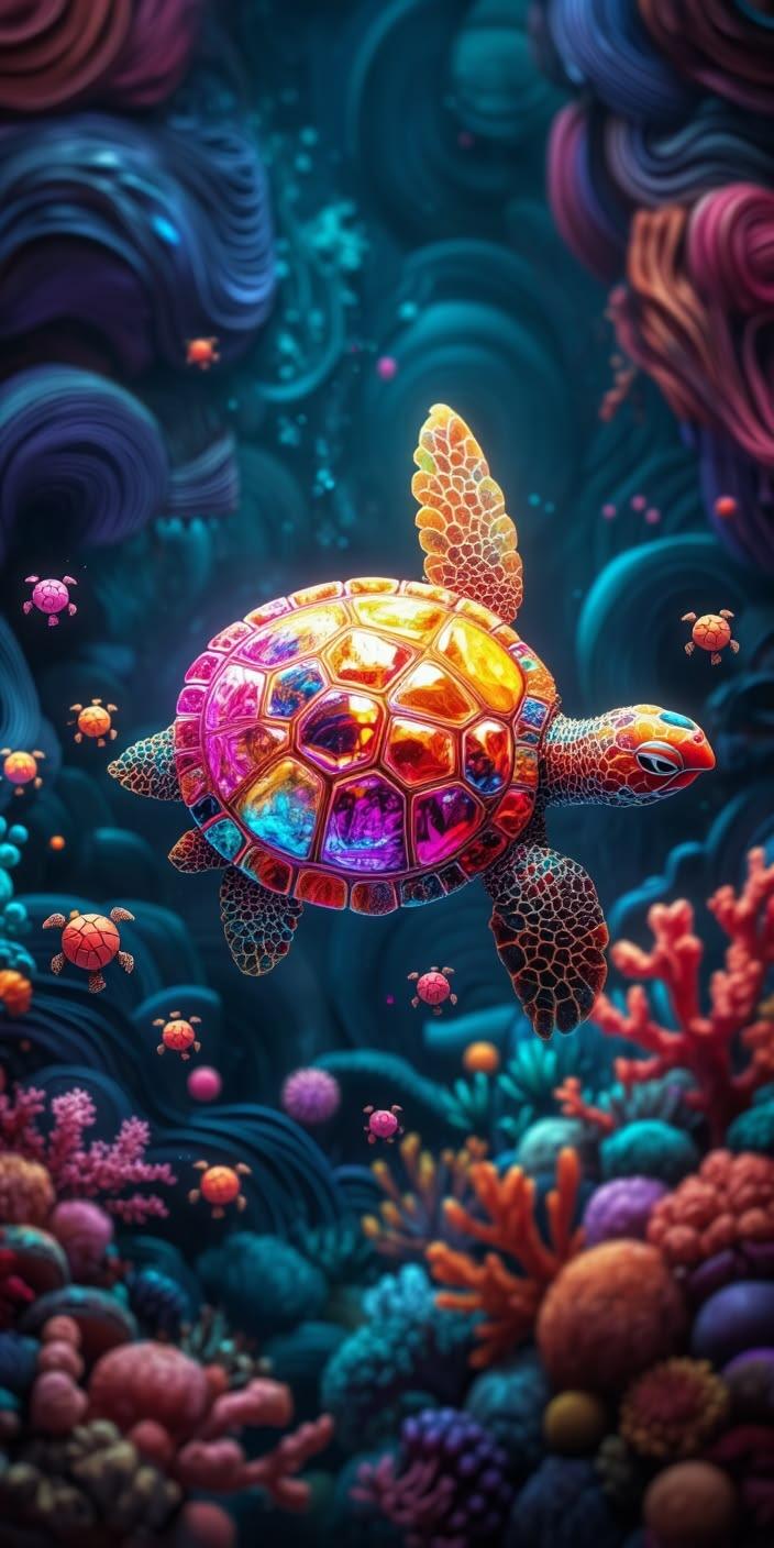 Colorful Ocean Turtle Art Wallpaper