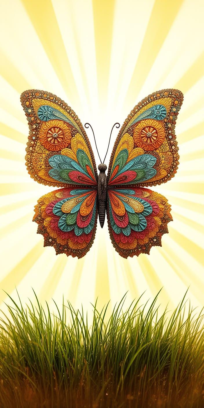 Colorful Folk Art Butterfly Sunshine Wallpaper