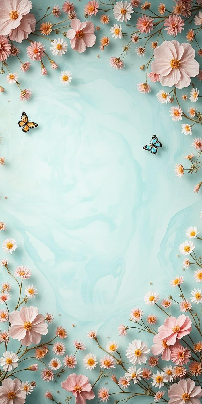 Elegant Floral Butterfly Frame Wallpaper