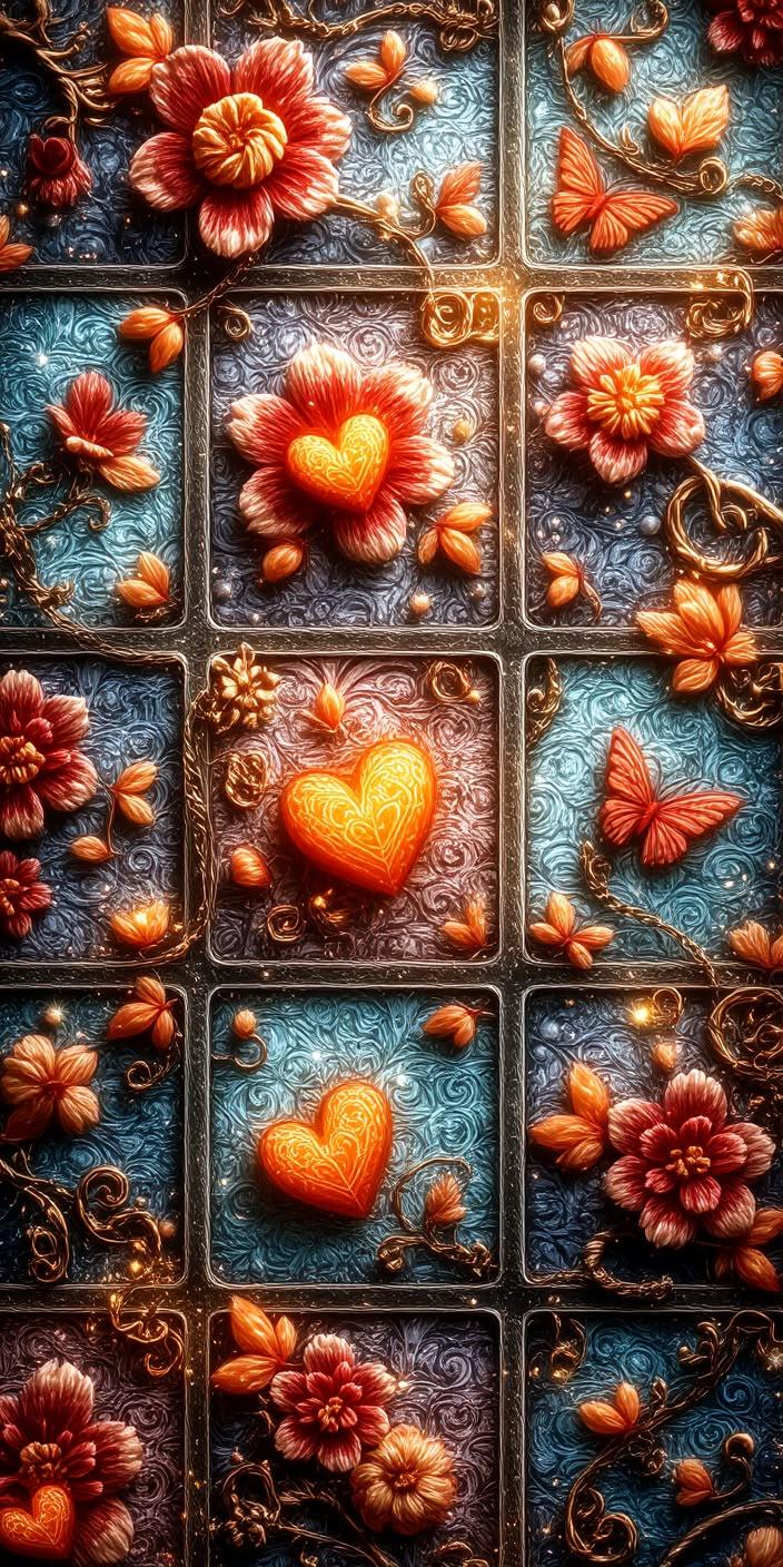 Dreamy Floral Love Mosaic Wallpaper
