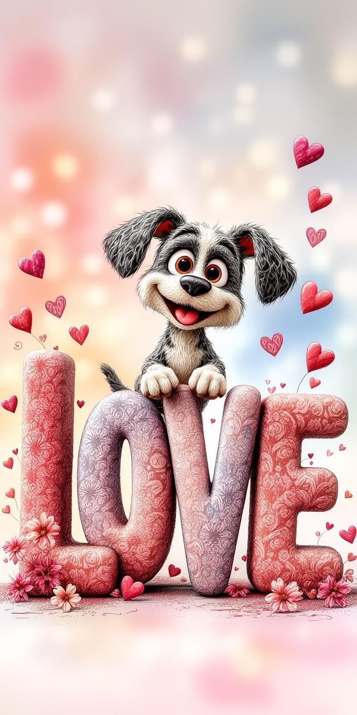 Cute Love Puppy Art Wallpaper