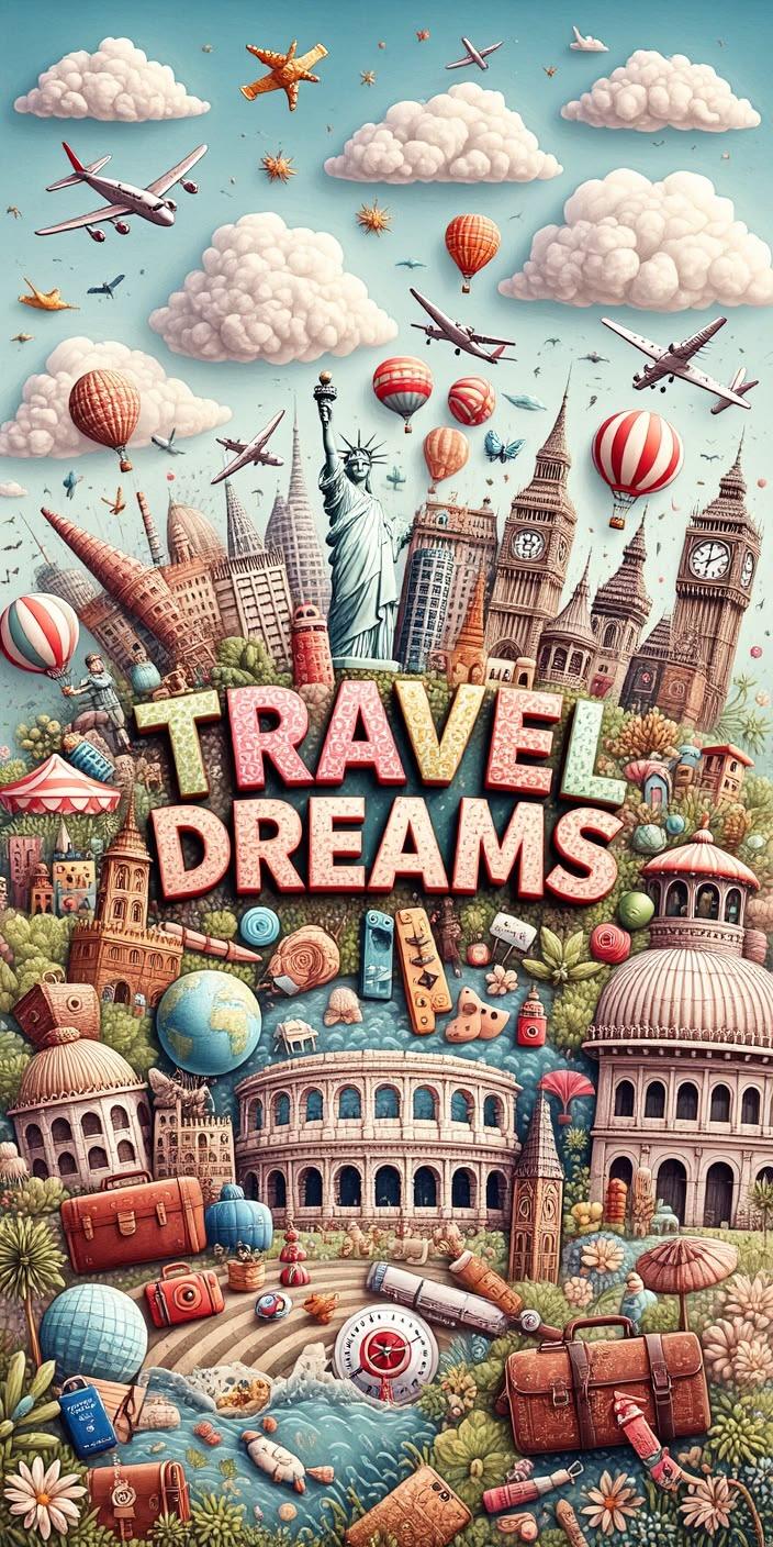 Travel Dreams Colorful Adventure Aesthetic Wallpaper