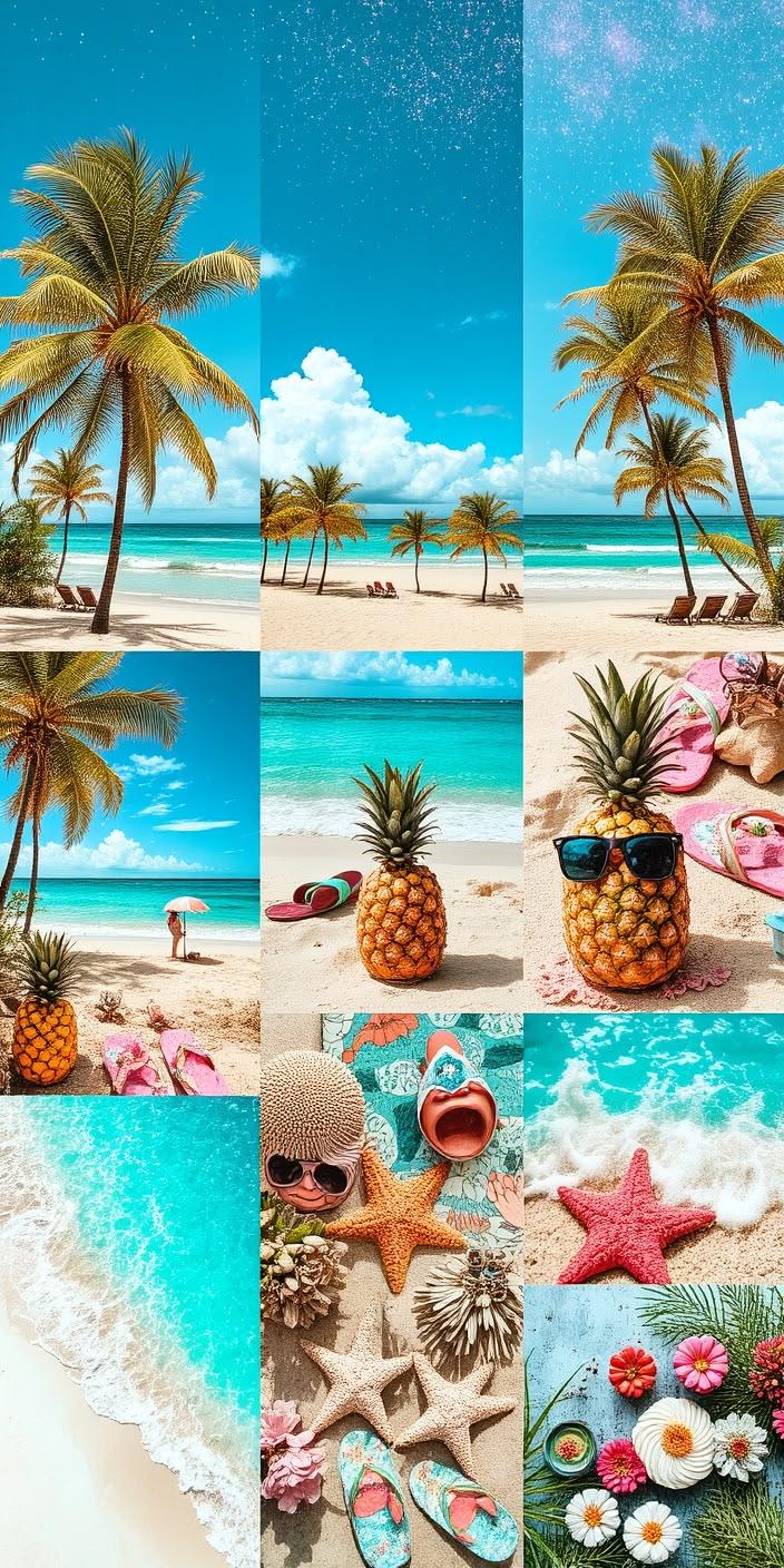 Aloha Pineapple Tropical Collage Aesthetic Wallpaper