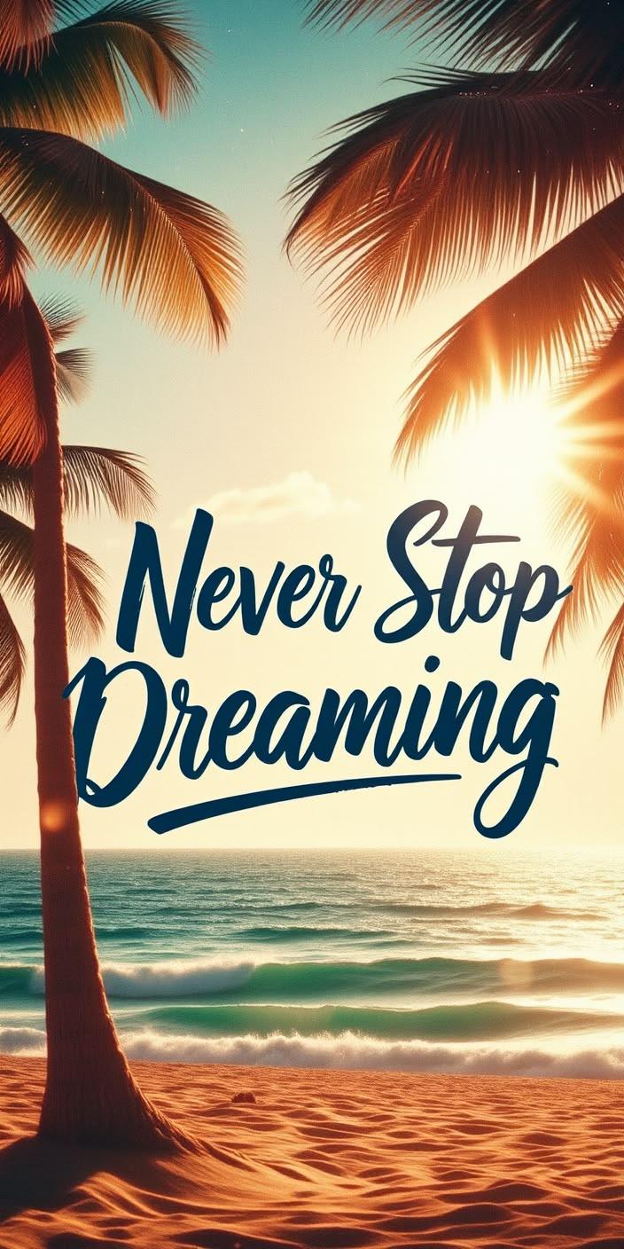 Never Stop Dreaming Tropical Sunset Aesthetic Wallpaper