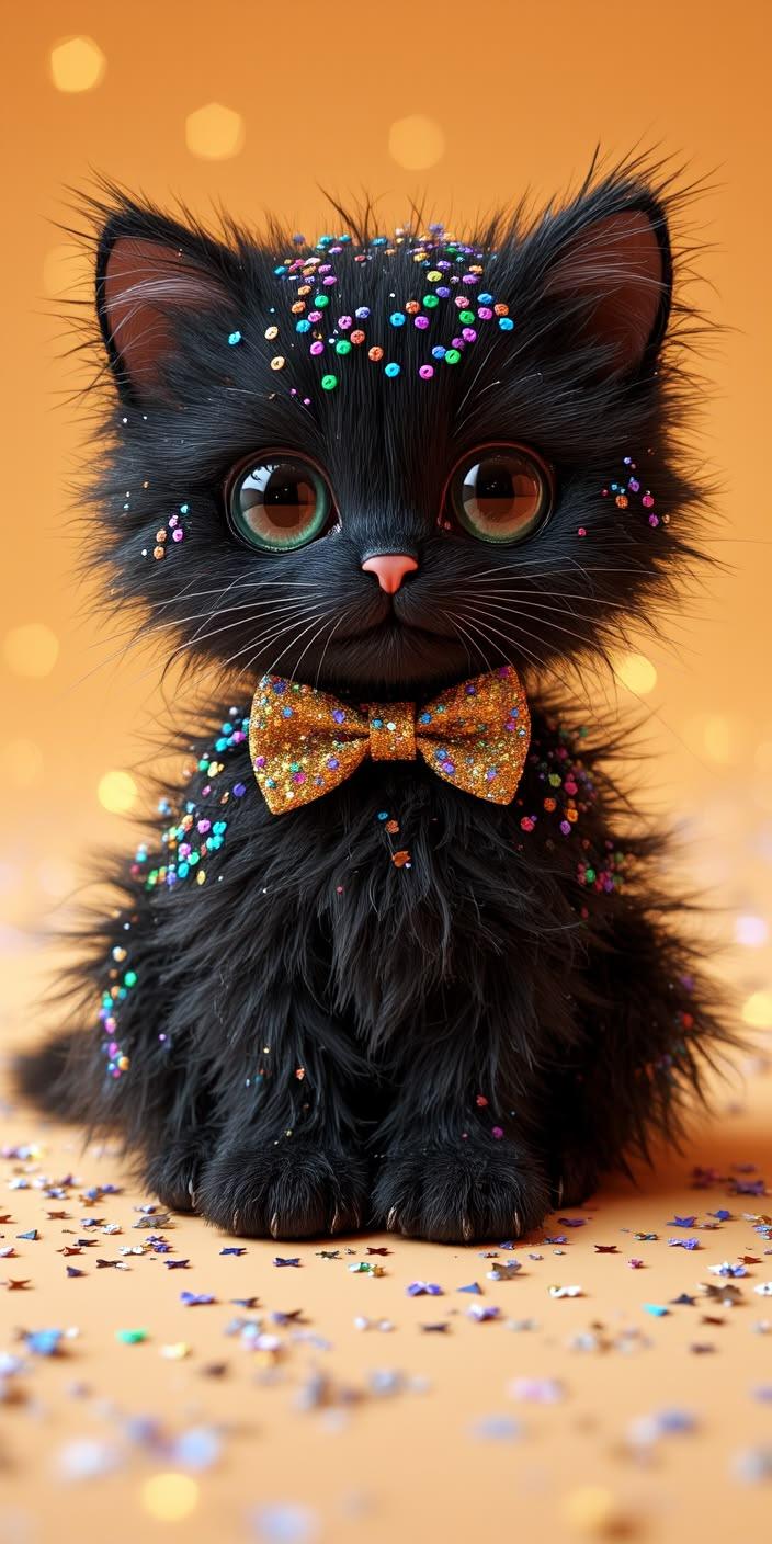 Cute Glitter Cat Bow Wallpaper