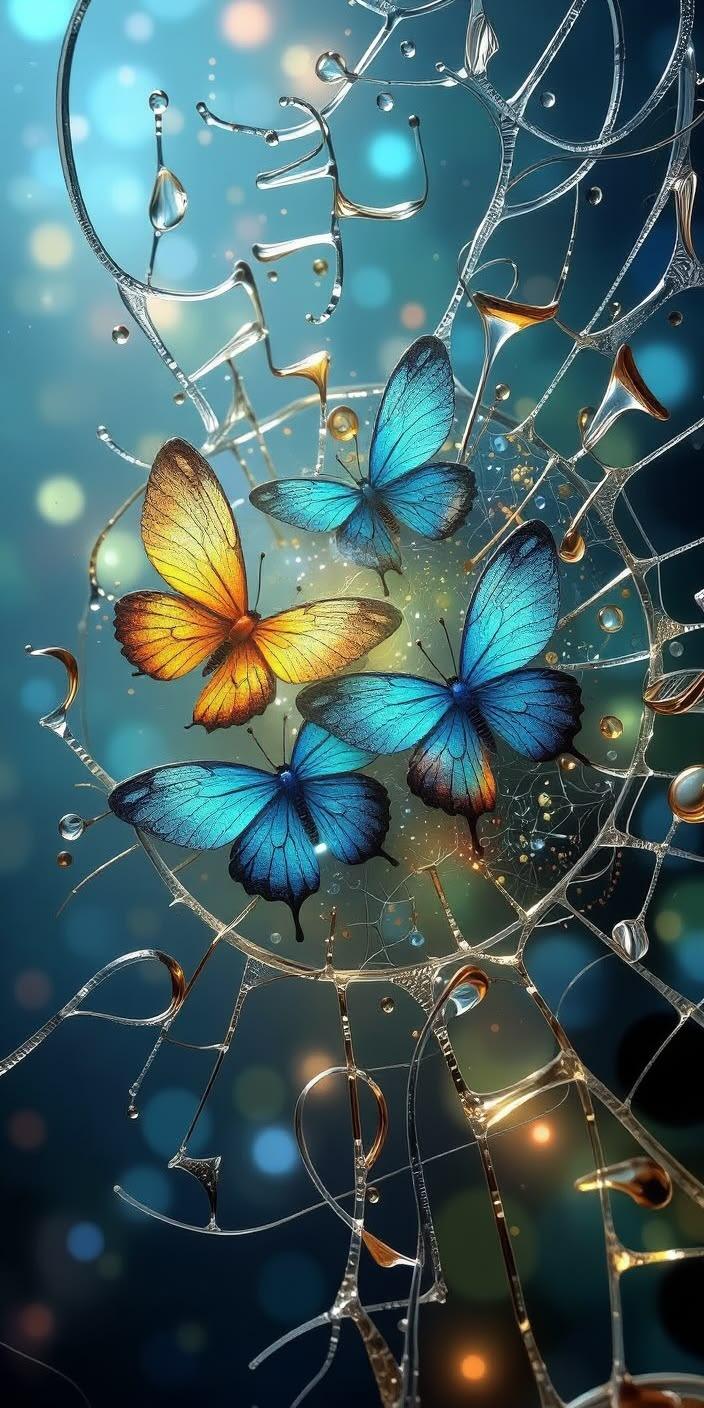 Blue Butterfly Glass Dream Wallpaper
