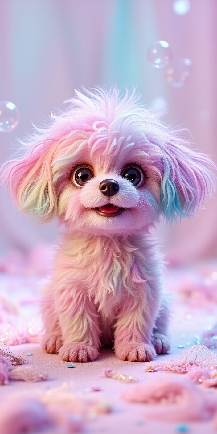 Rainbow Fluffy Puppy Bubble Wallpaper