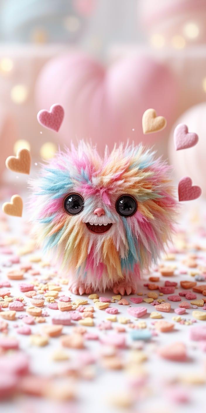 Rainbow Fluffy Heart Kawaii Wallpaper