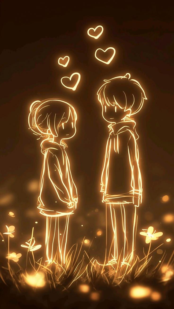Glowing Love Sketch Aesthetic Wallpaper