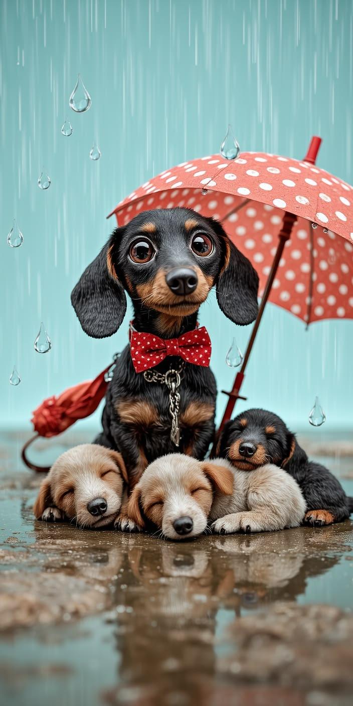 Cute Dachshund Rain Umbrella Wallpaper