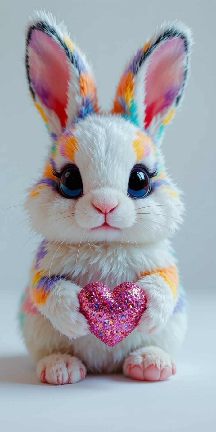 Rainbow Bunny Heart Kawaii Wallpaper