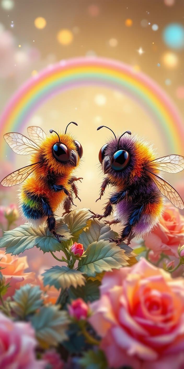 Cute Rainbow Bee Fantasy Wallpaper
