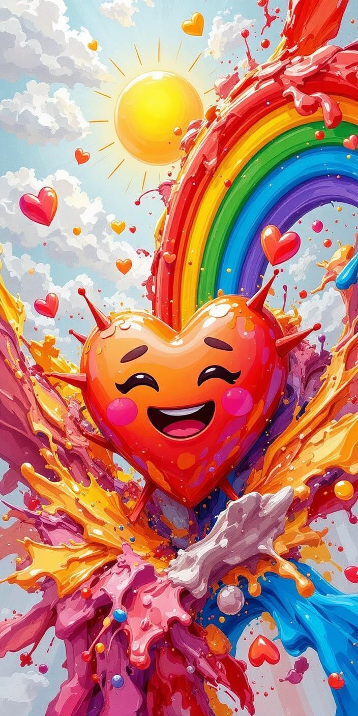 Happy Rainbow Heart Splash Wallpaper