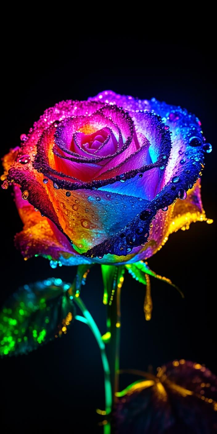 Neon Rainbow Rose Glow Aesthetic wallpaper