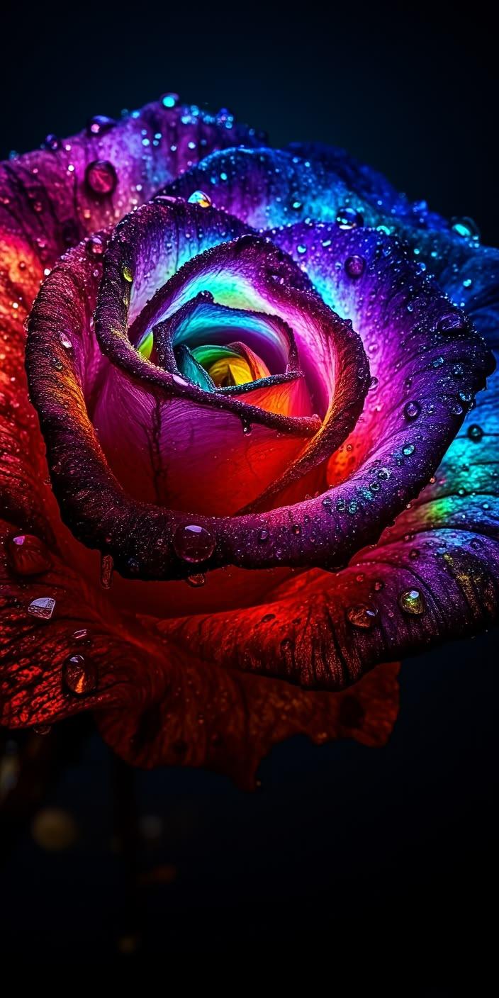 Vibrant Neon Rainbow Rose Macro wallpaper