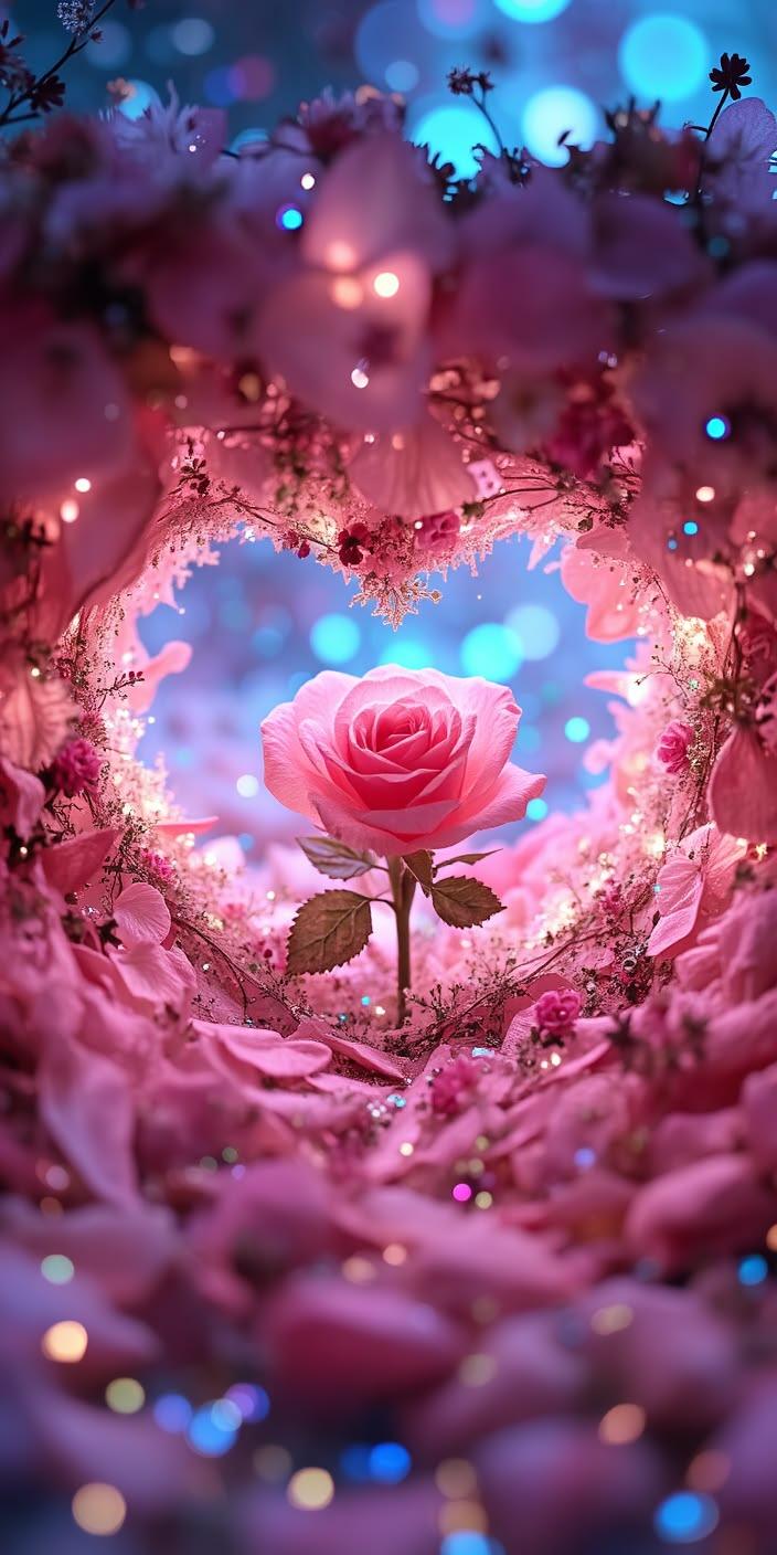 Pink Rose Heart Tunnel Glow wallpaper