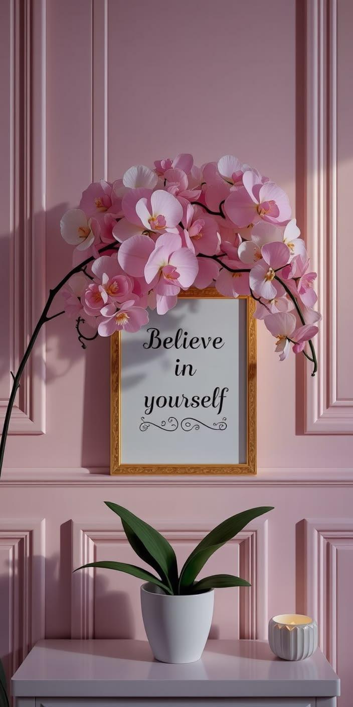 Believe Yourself Pink Floral Aesthetic wallpaper