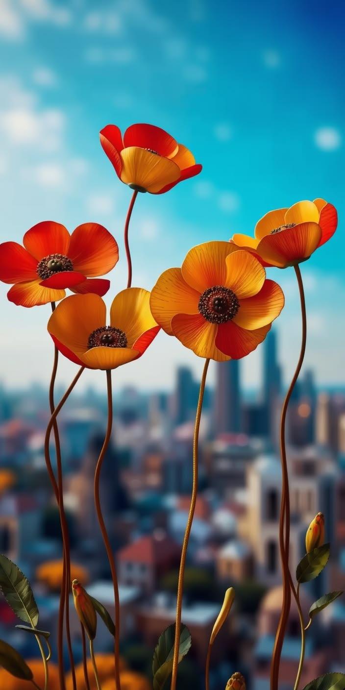 Modern Floral Cityscape Abstract Art wallpaper