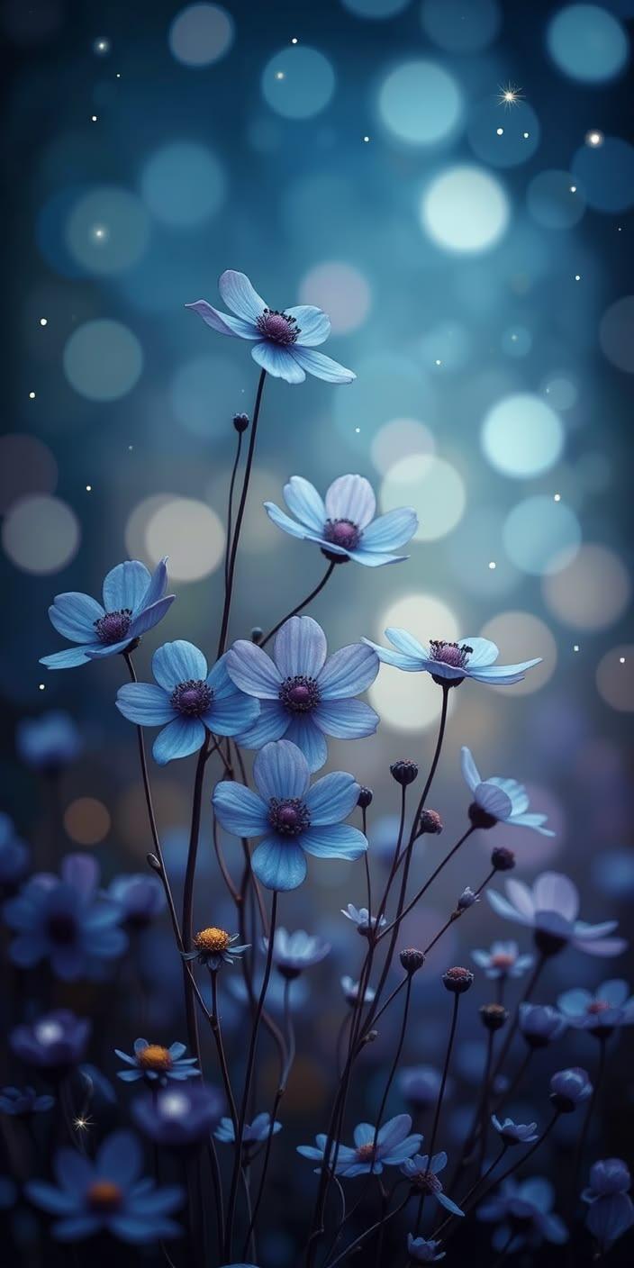 Blue Purple Dreamy Floral Glow wallpaper