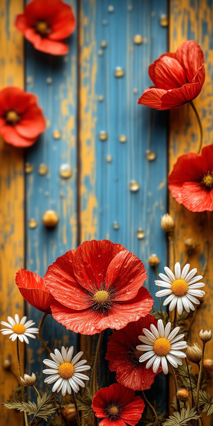 Colorful Poppy Flower Wood Wallpaper