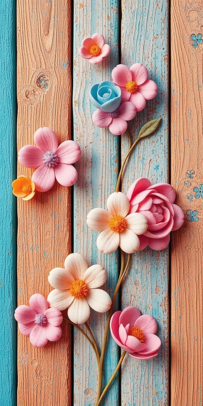Colorful Wooden Flower Art Wallpaper