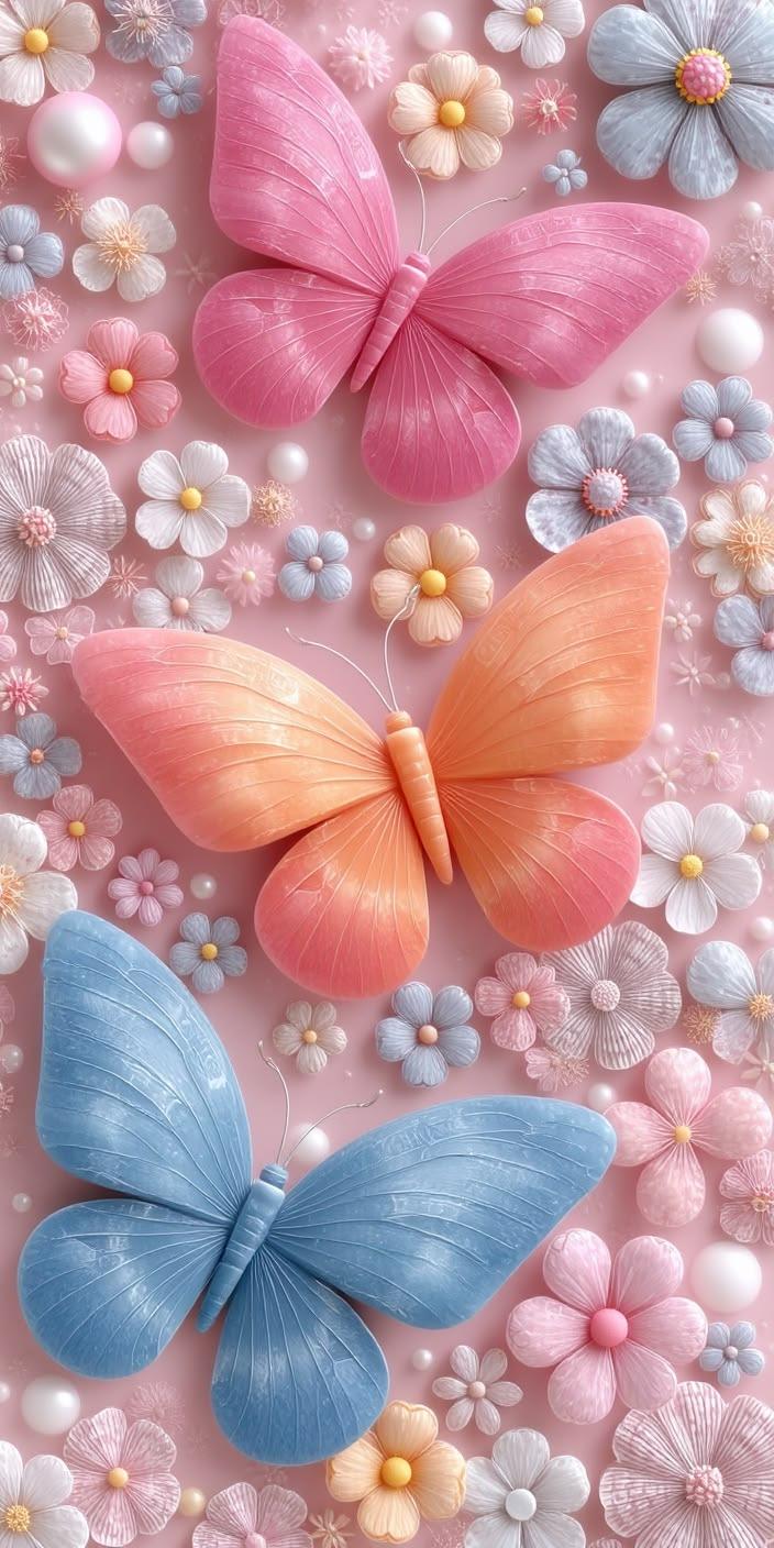 Cute Glossy Butterfly Pattern Wallpaper