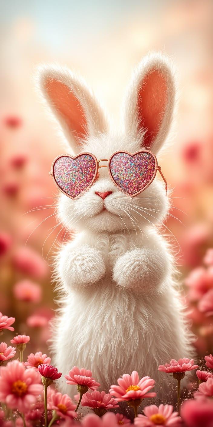 Cute Bunny Heart Glasses Wallpaper