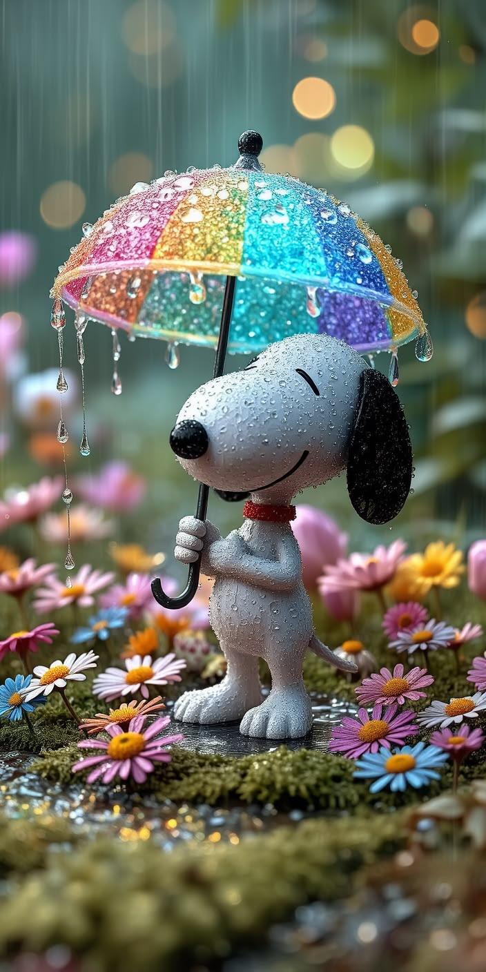 Rainy Rainbow Joy Snoopy Wallpaper