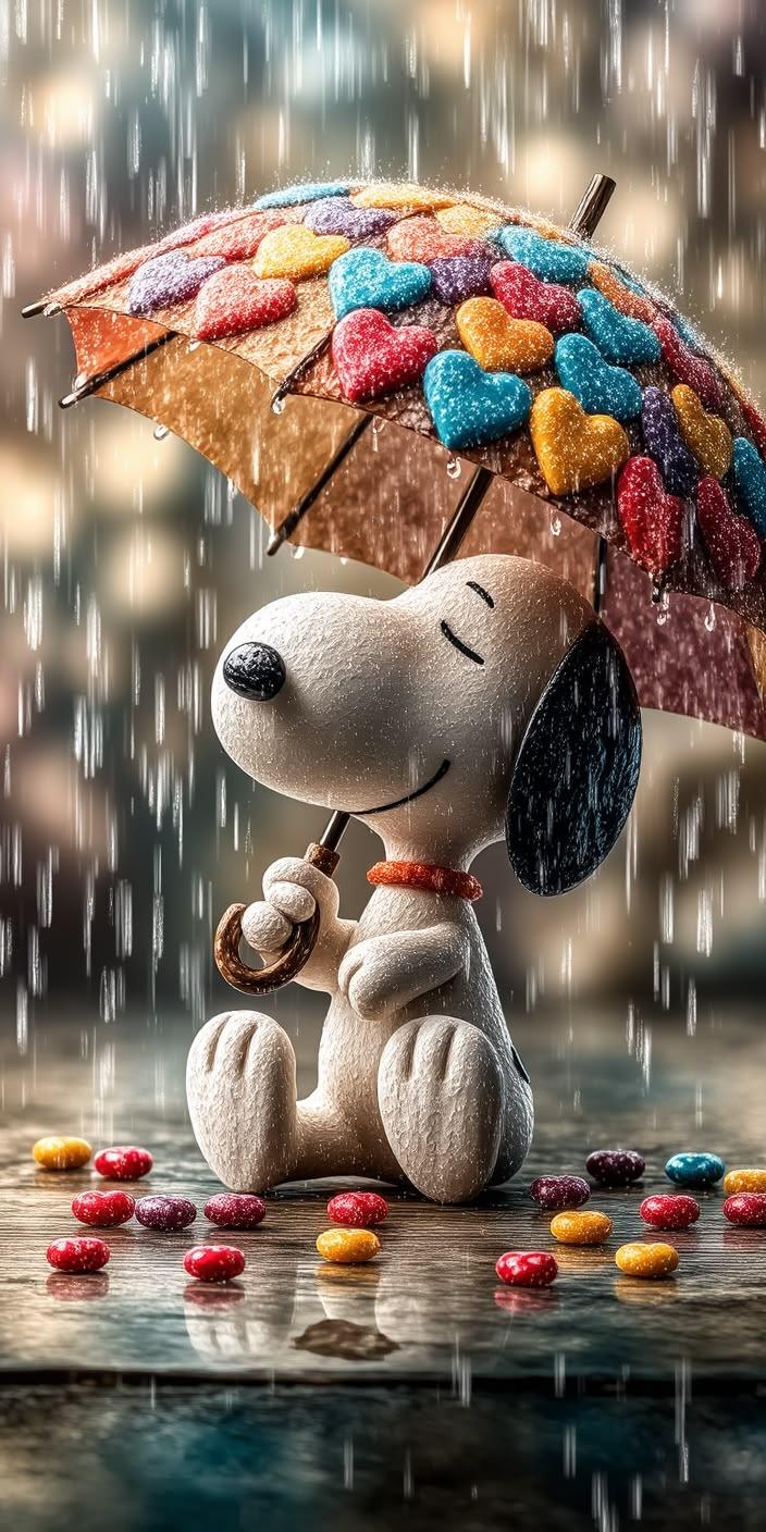 Sweet Rainy Hearts Snoopy Wallpaper