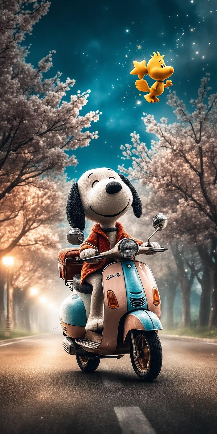 Dreamy Cherry Blossom Ride Snoopy Wallpaper