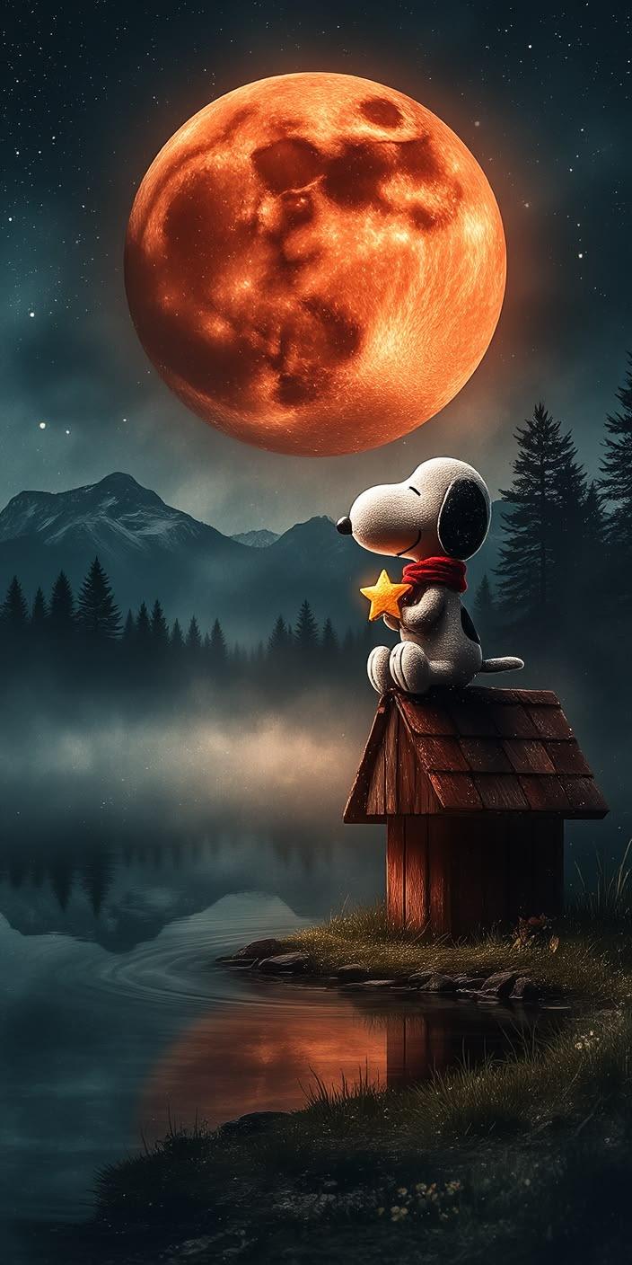 Magical Red Moon Snoopy Dream Wallpaper