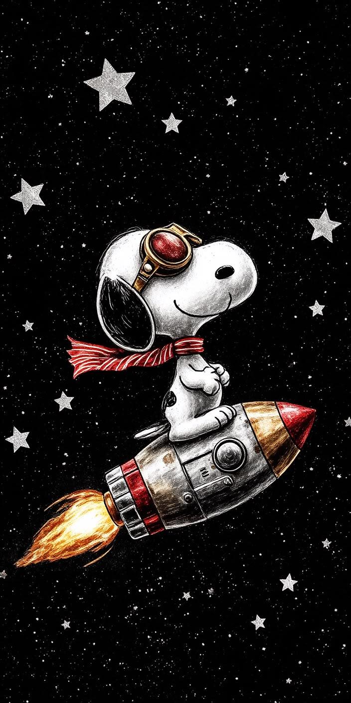 Snoopy Rocket Adventure Space Wallpaper